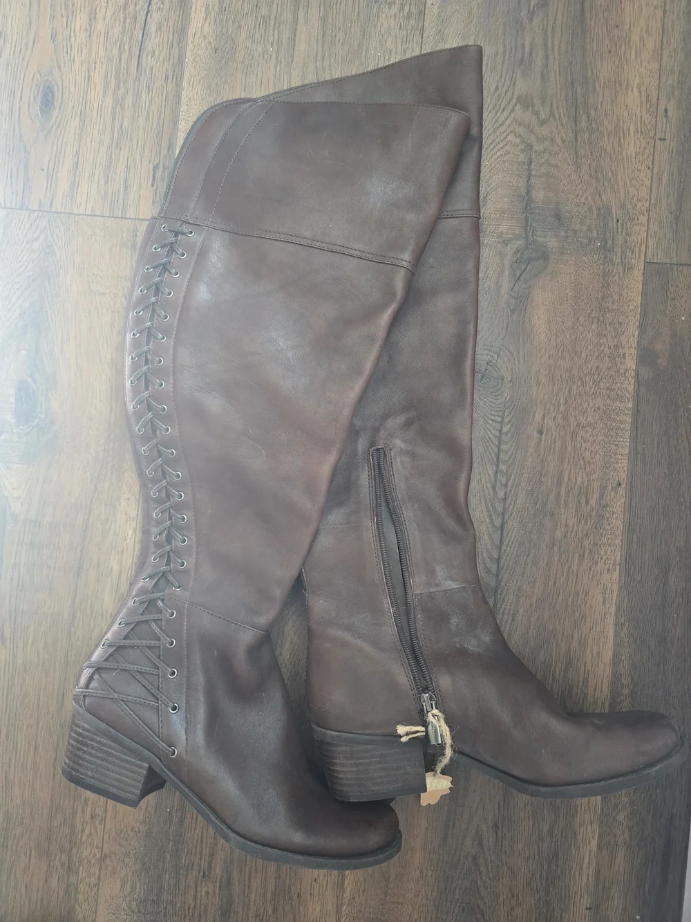 Vince Camuto Dark Brown Over-the-Knee Lace-Up Leather Boots - Size 7.5 Wide Calf